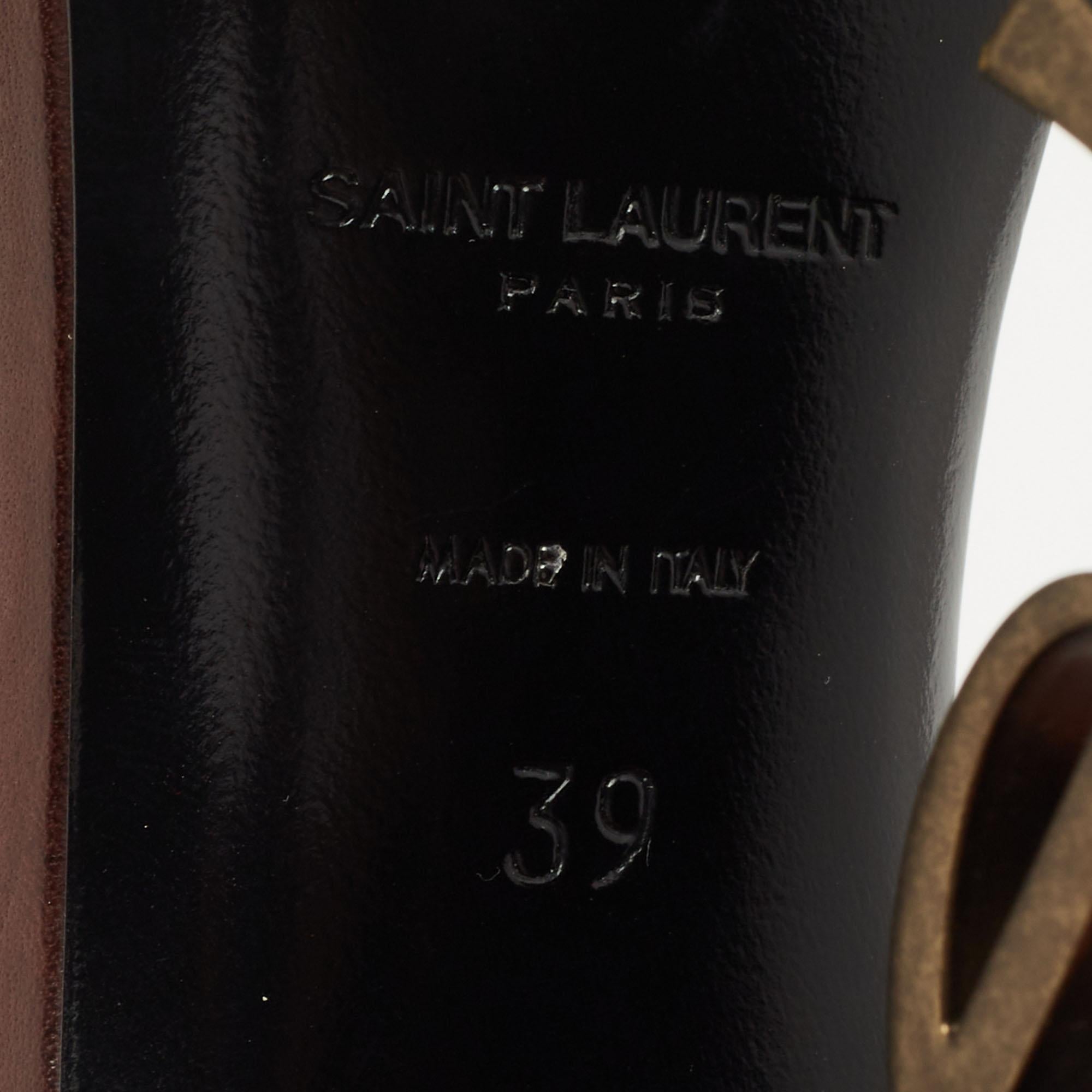 Saint Laurent Brown Leather Opyum Sandals Size 39 In New Condition In Dubai, Al Qouz 2