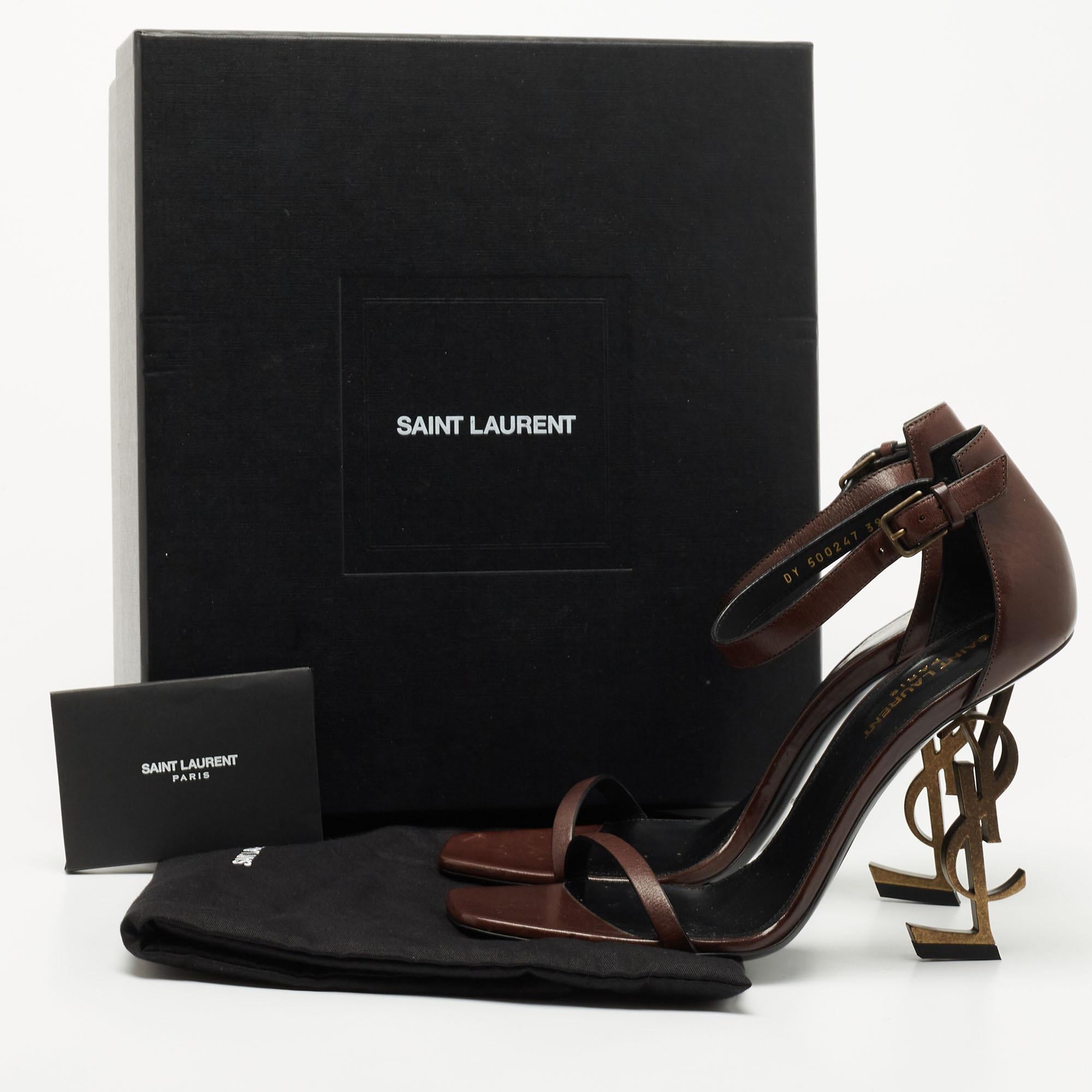 Saint Laurent Brown Leather Opyum Sandals Size 39 4