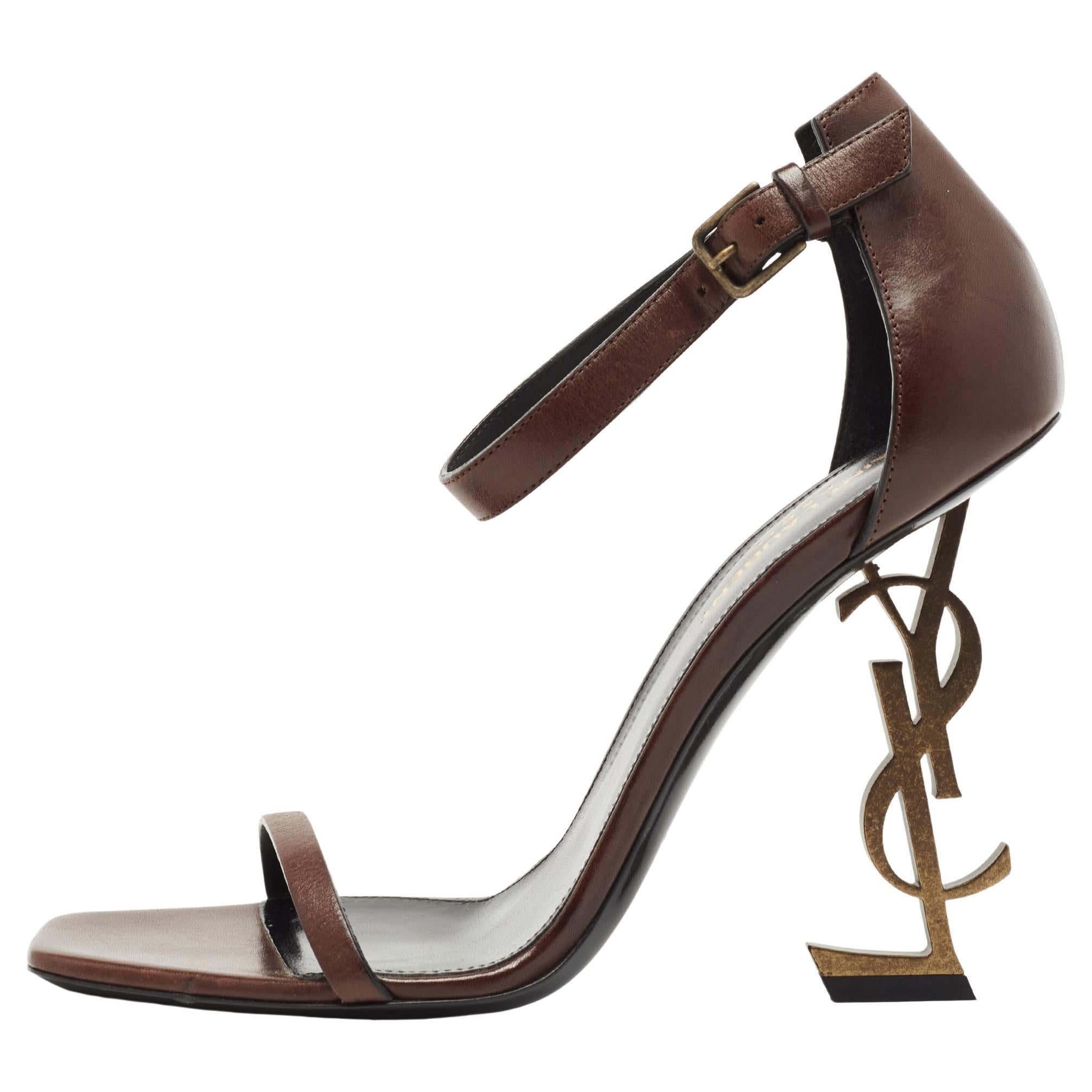 Saint Laurent Brown Leather Opyum Sandals Size 39 at 1stDibs