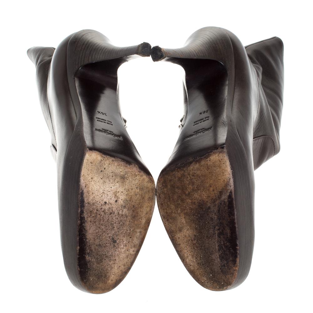 Black Saint Laurent Brown Leather Platform Ankle Boots Size 36.5