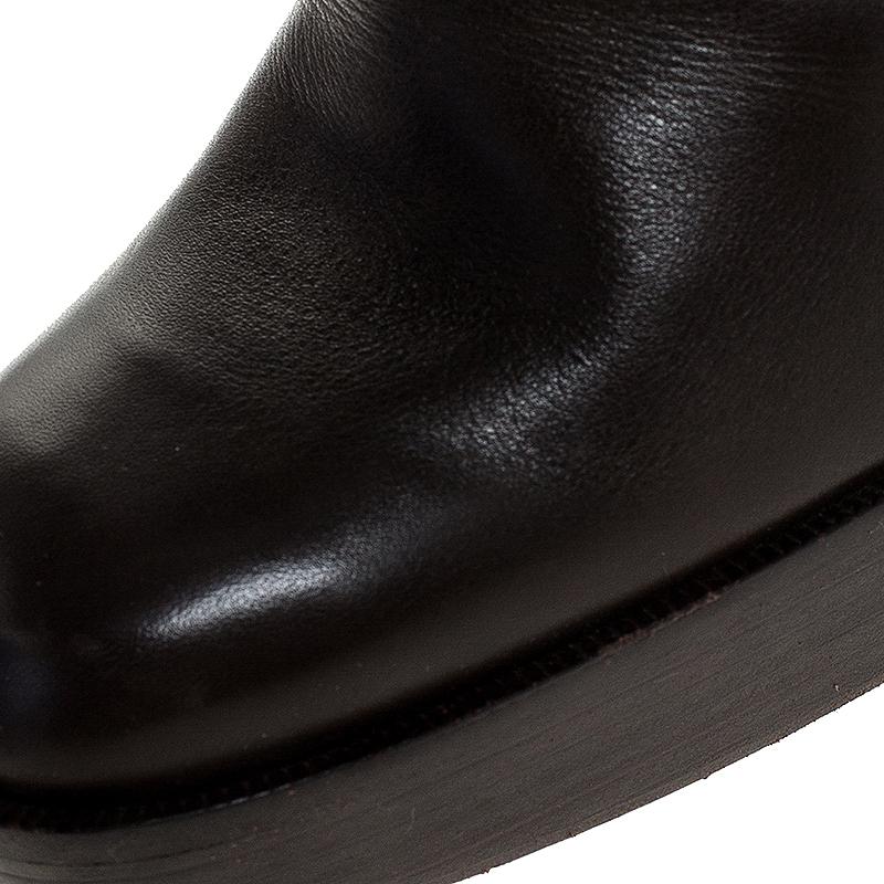 Saint Laurent Brown Leather Platform Ankle Boots Size 36.5 In Fair Condition In Dubai, Al Qouz 2