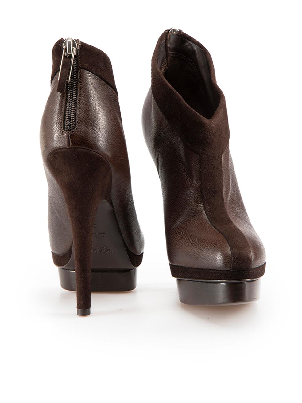 Saint Laurent Brown Leather Platform Ankle Boots Size IT 38 In Excellent Condition For Sale In London, GB