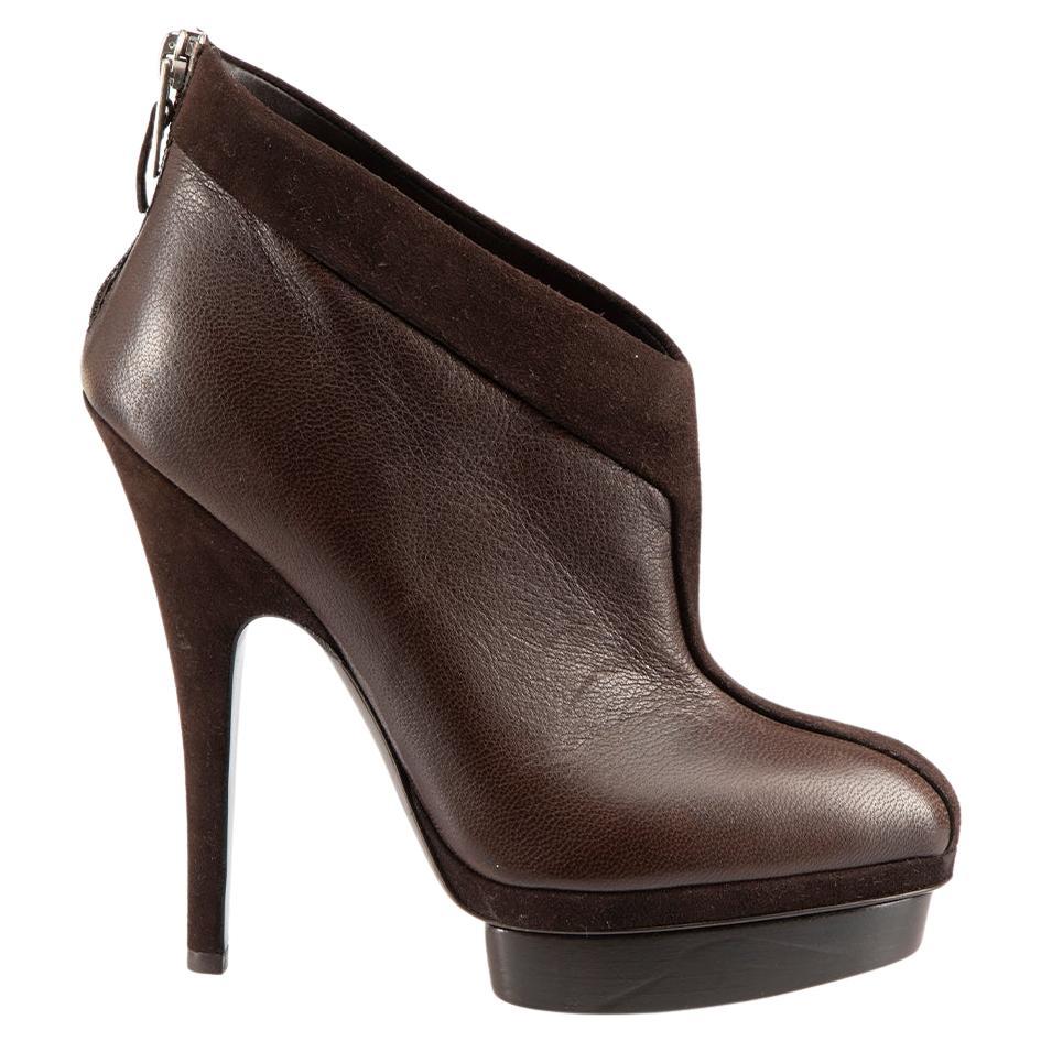 Saint Laurent Brown Leather Platform Ankle Boots Size IT 38 For Sale