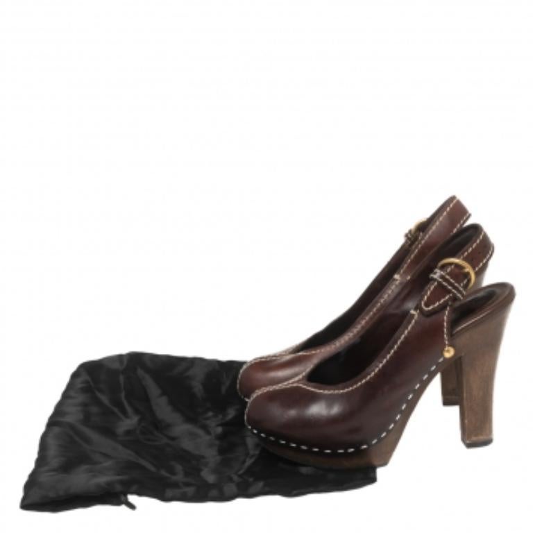 Saint Laurent Brown Leather Platform Slingback Sandals Size 36 For Sale 5