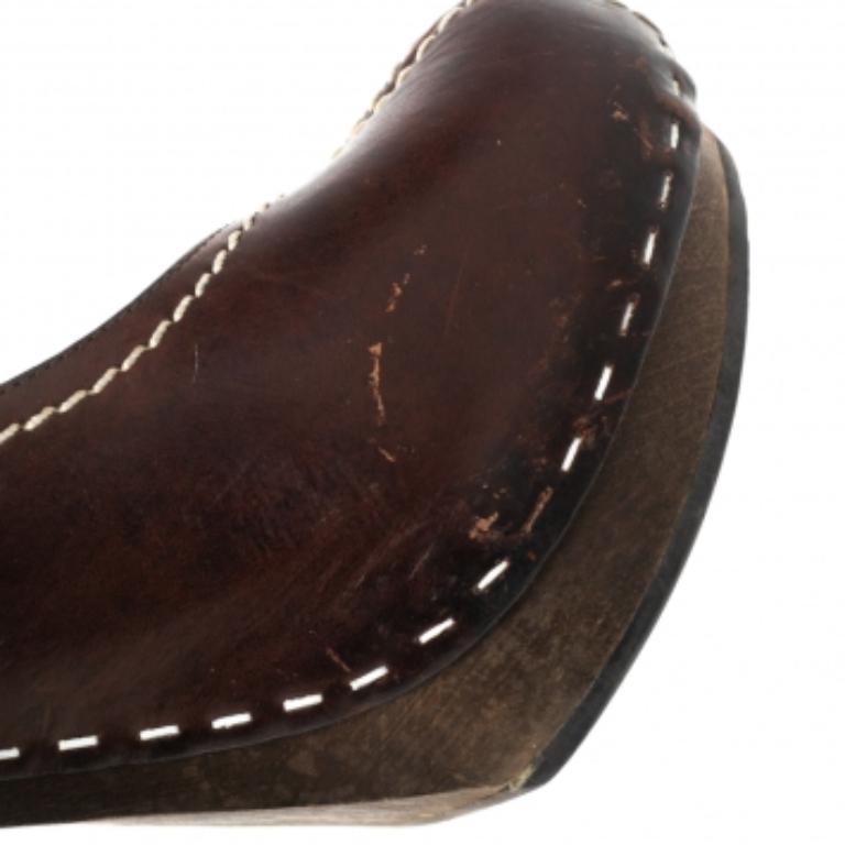 Saint Laurent Brown Leather Platform Slingback Sandals Size 36 For Sale 2