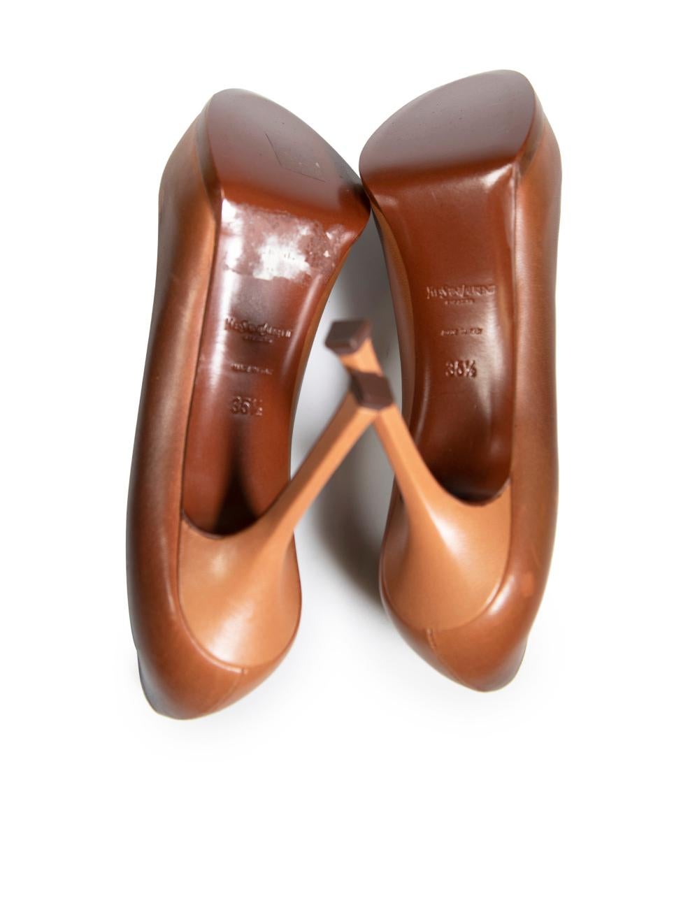 Women's Saint Laurent Brown Leather Round Toe Pumps Size IT 35.5 For Sale