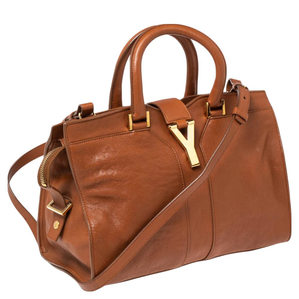 Women's Saint Laurent Brown Leather Small Cabas Chyc Tote