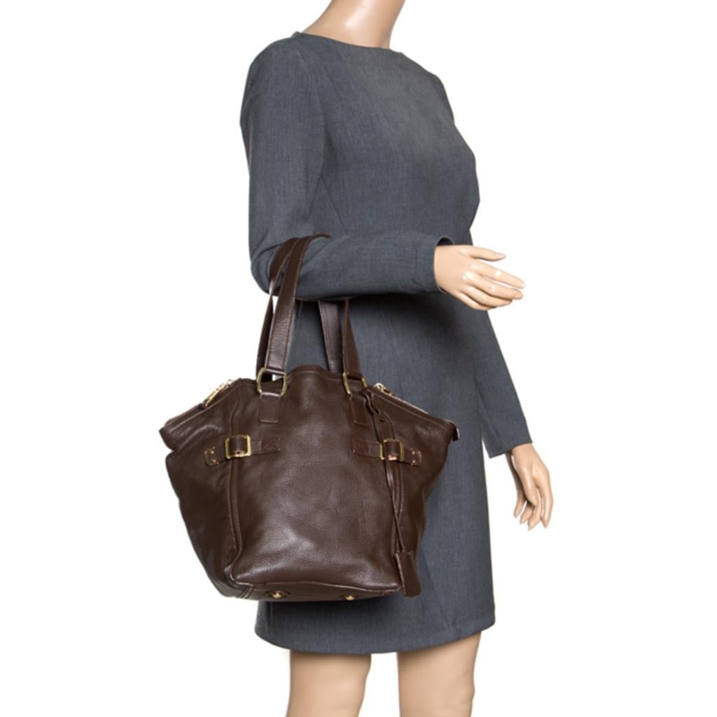 Black Saint Laurent Brown Leather Small Downtown Tote
