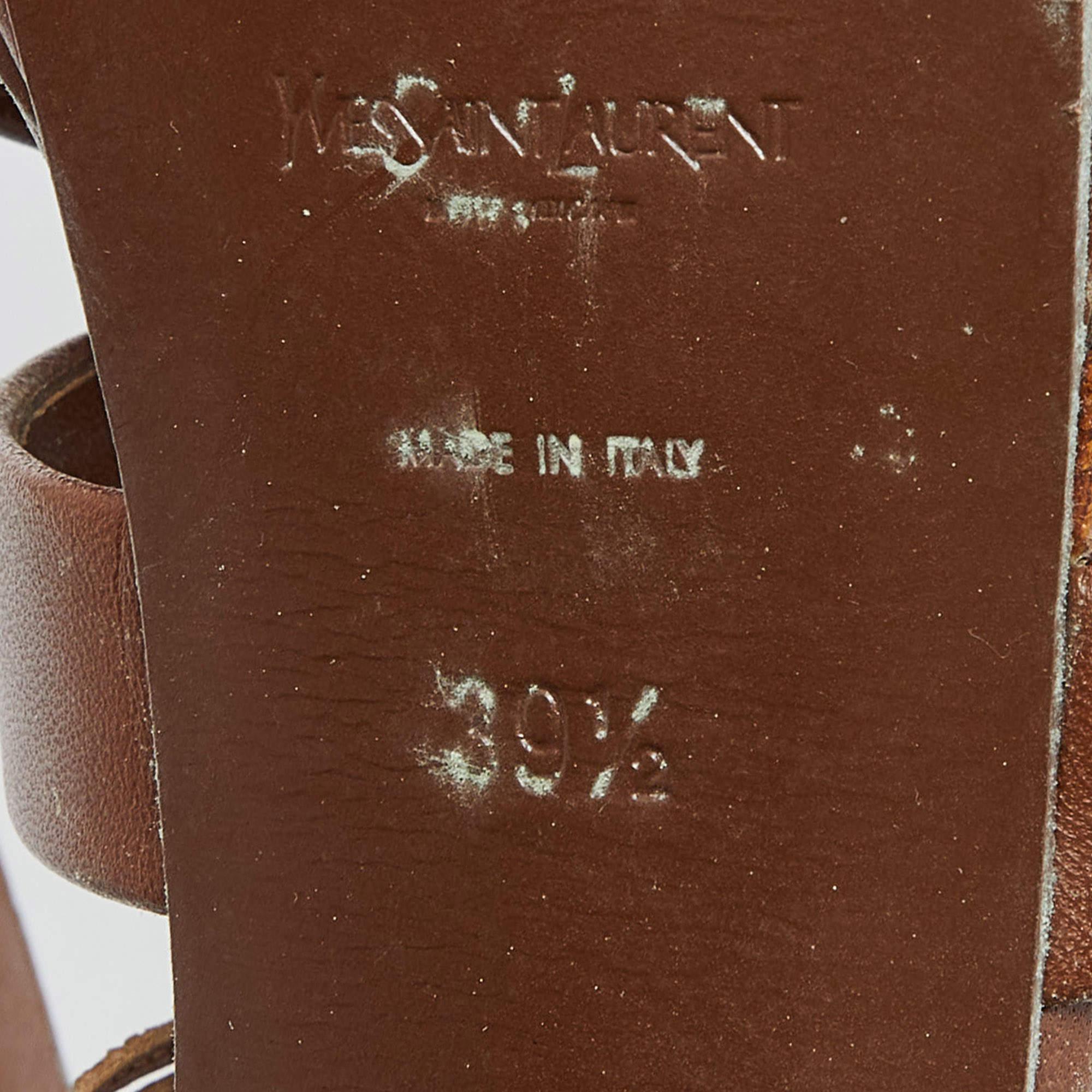 Saint Laurent Brown Leather Strappy Platform Sandals Size 39.5 For Sale 4