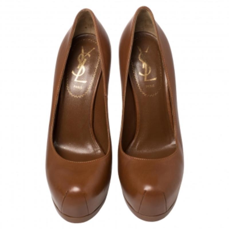 Saint Laurent Brown Leather Tribtoo Platform Pumps Size 36 For Sale 1