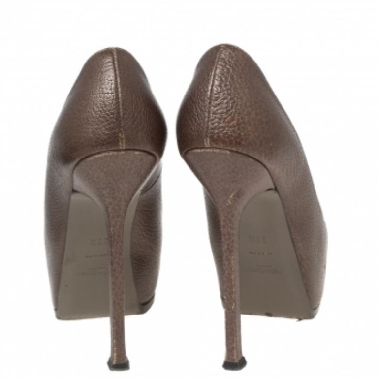 Gris Saint Laurent - Escarpins à plateforme en cuir Brown - Taille 36.5 en vente