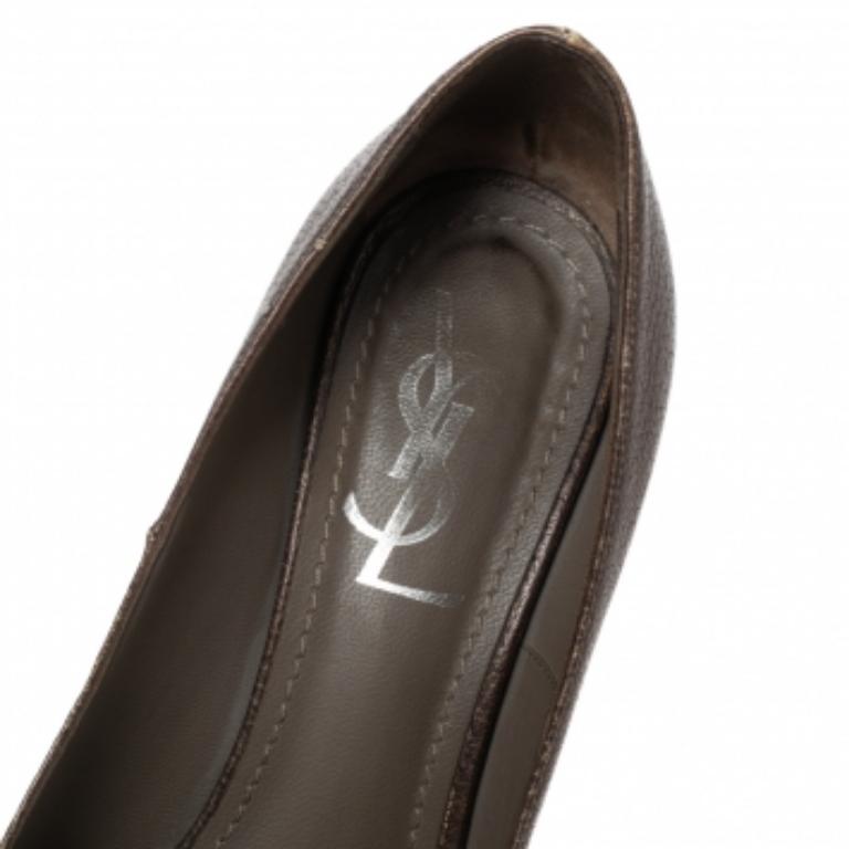 Saint Laurent - Escarpins à plateforme en cuir Brown - Taille 36.5 Pour femmes en vente