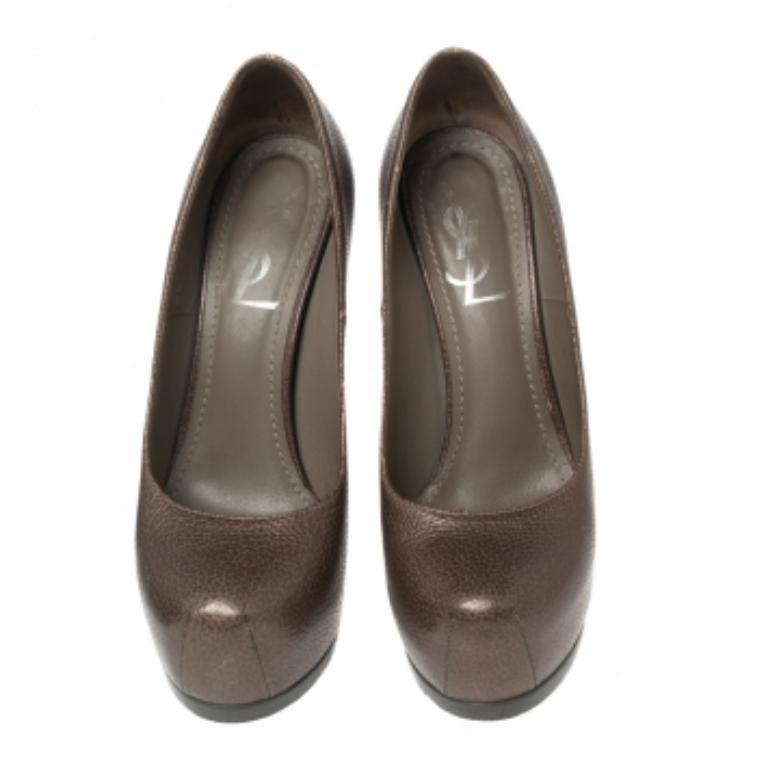 Saint Laurent - Escarpins à plateforme en cuir Brown - Taille 36.5 en vente 1