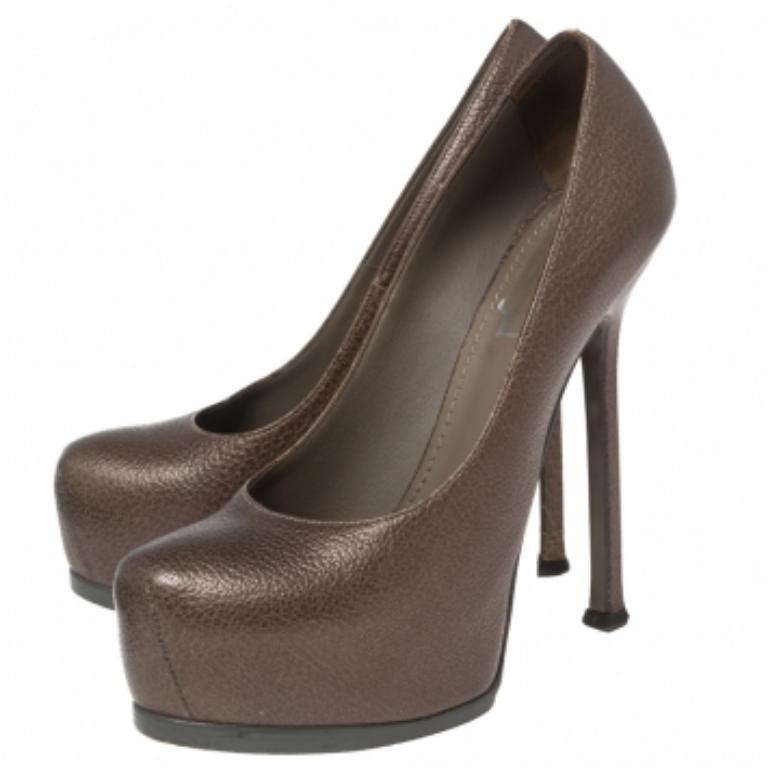 Saint Laurent - Escarpins à plateforme en cuir Brown - Taille 36.5 en vente 3