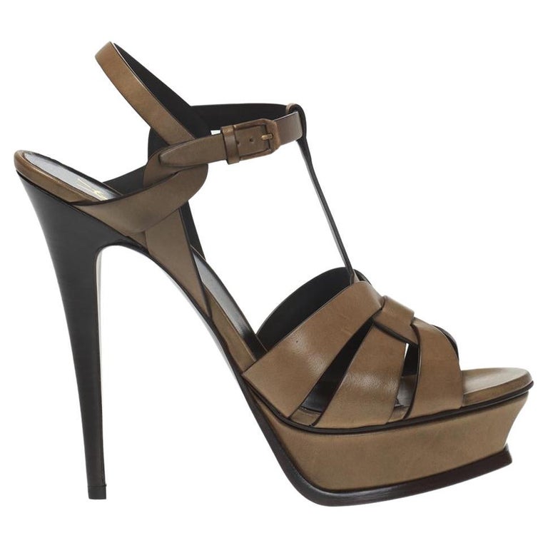 Saint Laurent Brown Leather Tribute 105 Platform Heeled Sandals Size 40 ...