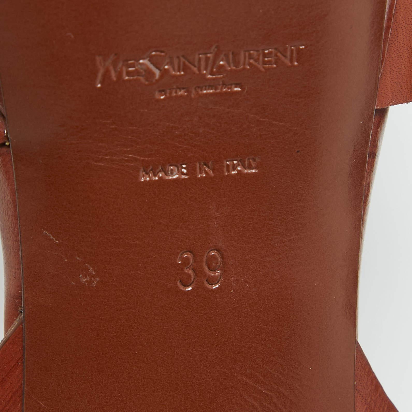 Saint Laurent Brown Leather Tribute Platform Sandals Size 39 For Sale 4
