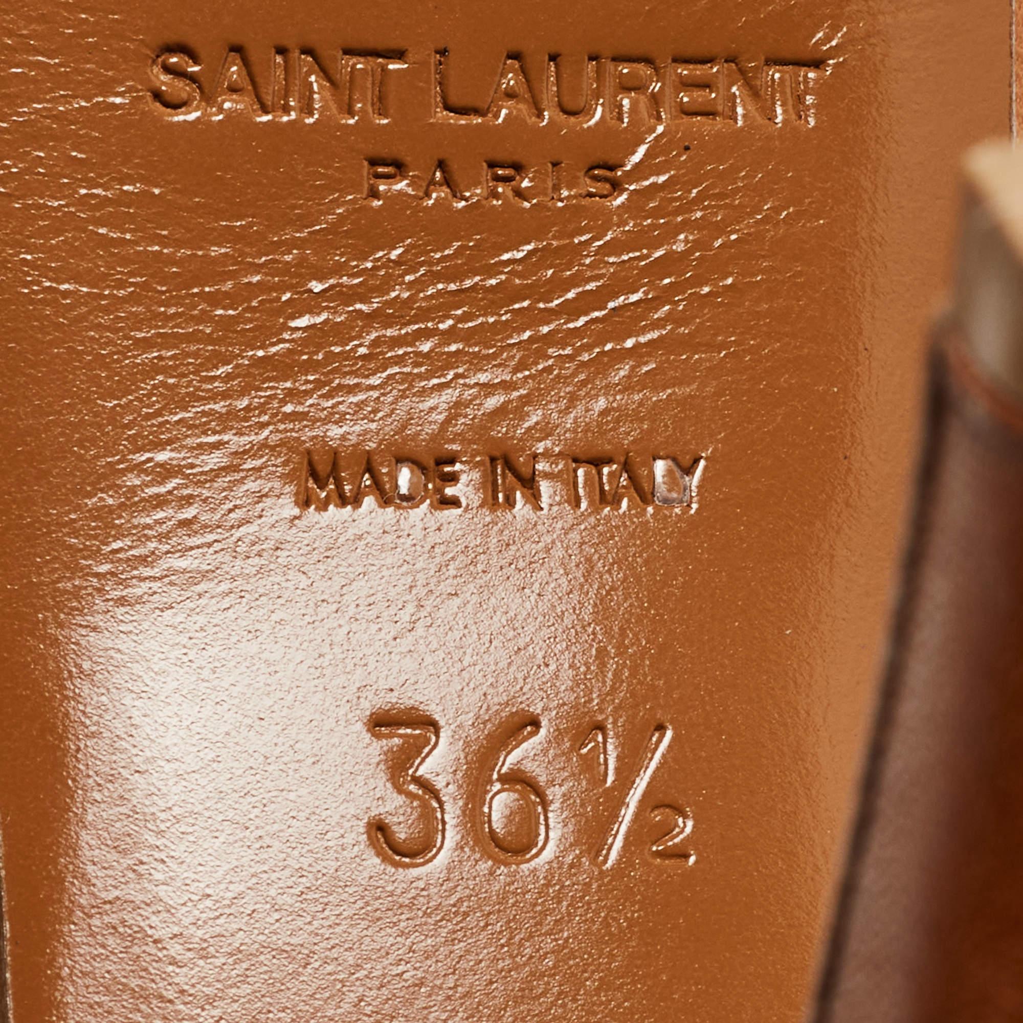 Women's Saint Laurent Brown Leather Tribute Sandals Size 36.5 For Sale