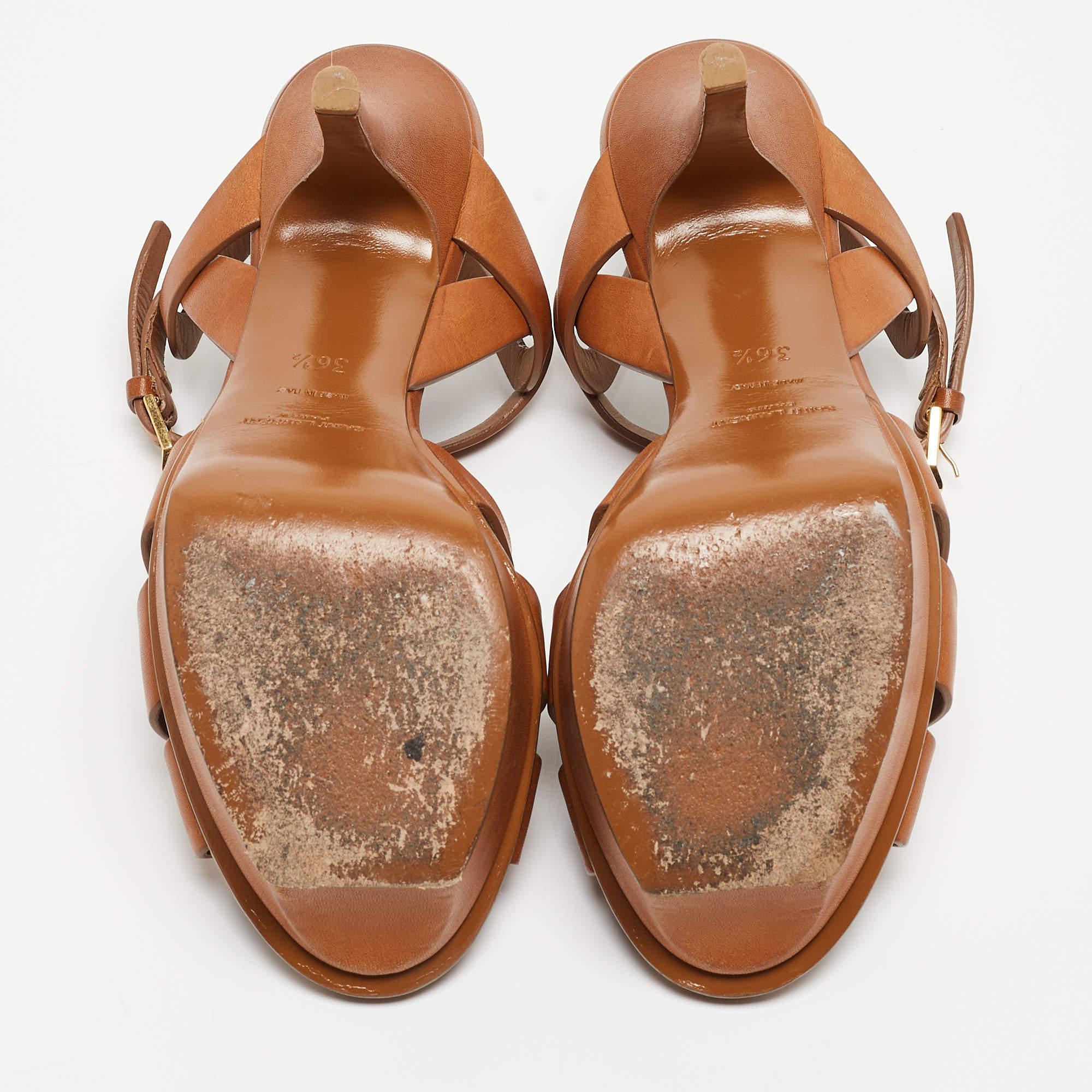 Saint Laurent Brown Leather Tribute Sandals Size 36.5 For Sale 1