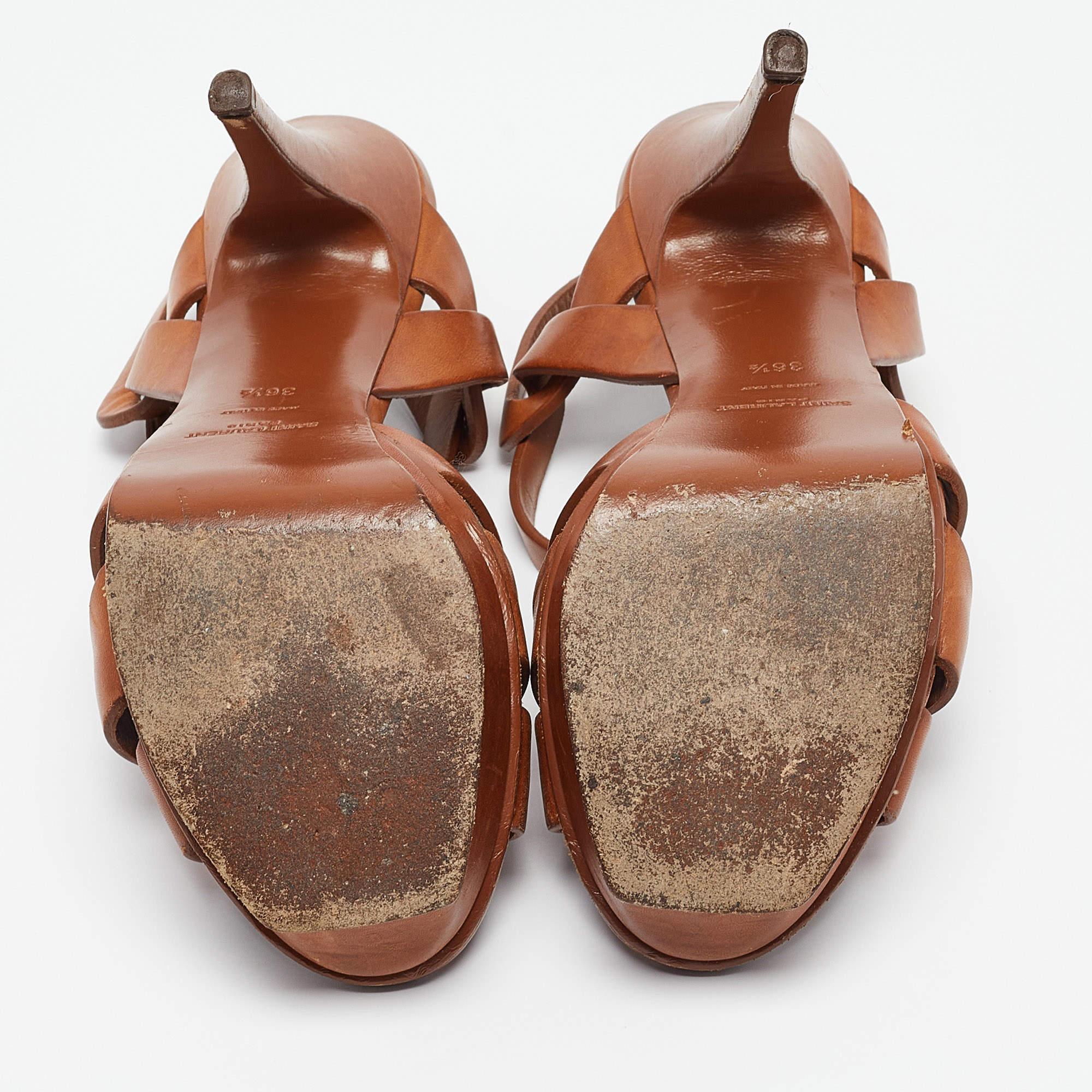 Saint Laurent Brown Leather Tribute  Sandals Size 36.5 2