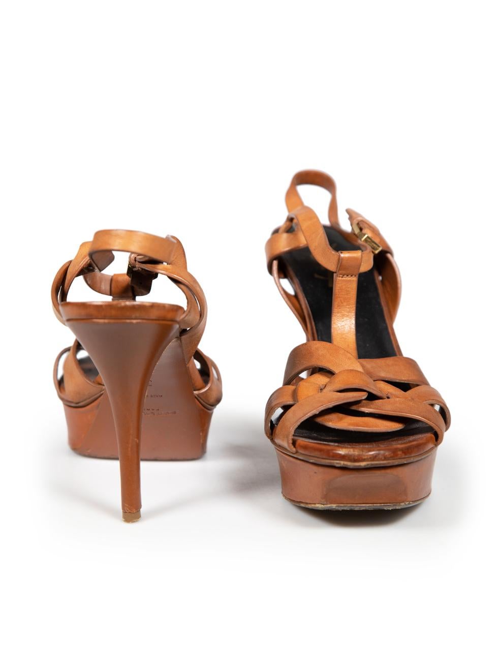 Saint Laurent Brown Leather Tribute Sandals Size IT 39 In Good Condition For Sale In London, GB
