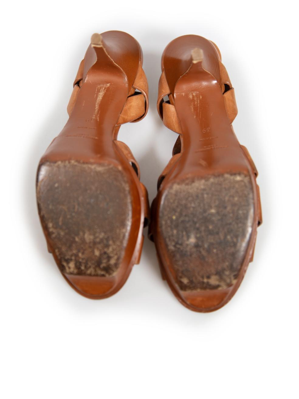 Women's Saint Laurent Brown Leather Tribute Sandals Size IT 39 For Sale