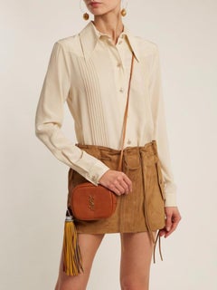 Saint Laurent Brown Leather YSL Tassel Blogger Shoulder Bag