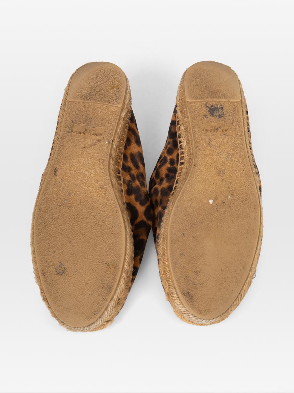 Saint Laurent Braun Leopard Wildleder Espadrilles Größe IT 37 Damen im Angebot