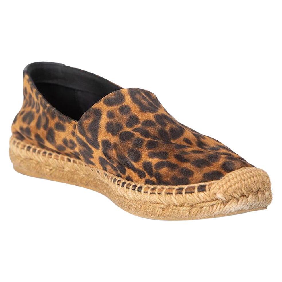 Saint Laurent Brown Leopard Suede Espadrilles Size IT 37