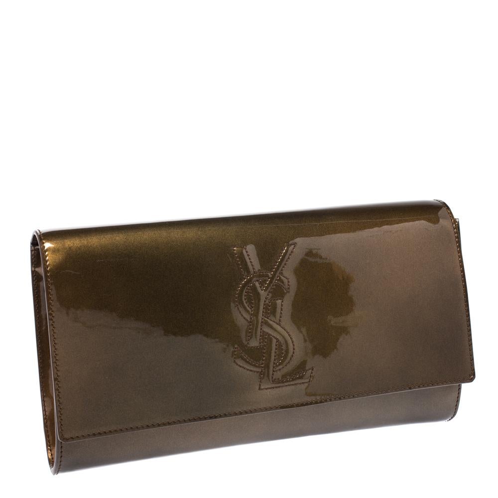 Saint Laurent Brown Patent Leather Belle De Jour Flap Clutch 5