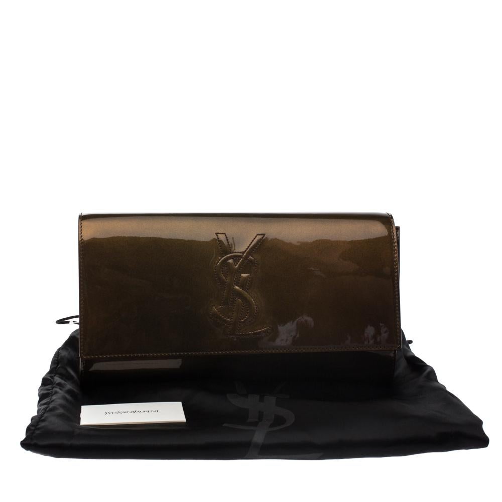 Saint Laurent Brown Patent Leather Belle De Jour Flap Clutch 6