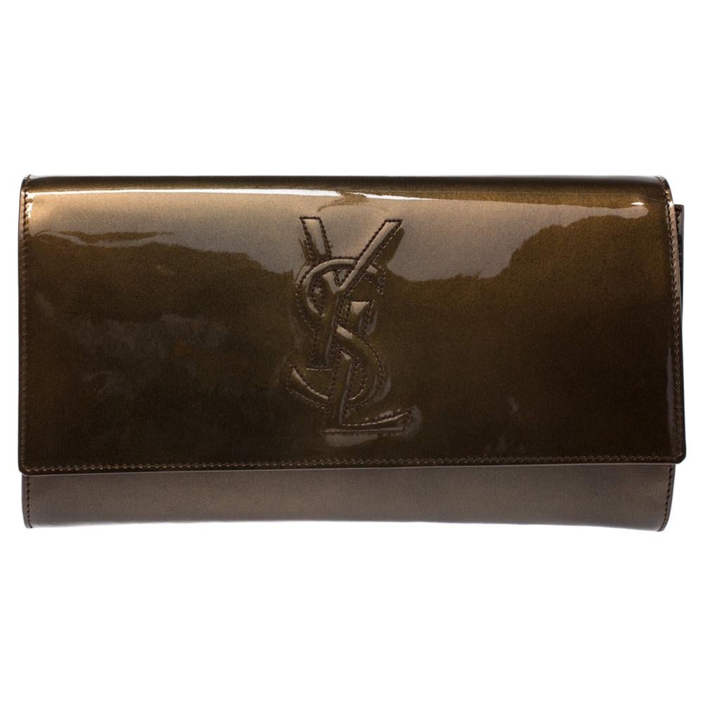 Saint Laurent Brown Patent Leather Belle De Jour Flap Clutch