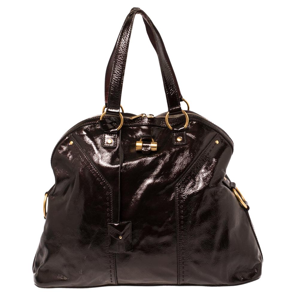 Saint Laurent Brown Patent Leather Large Muse Bag