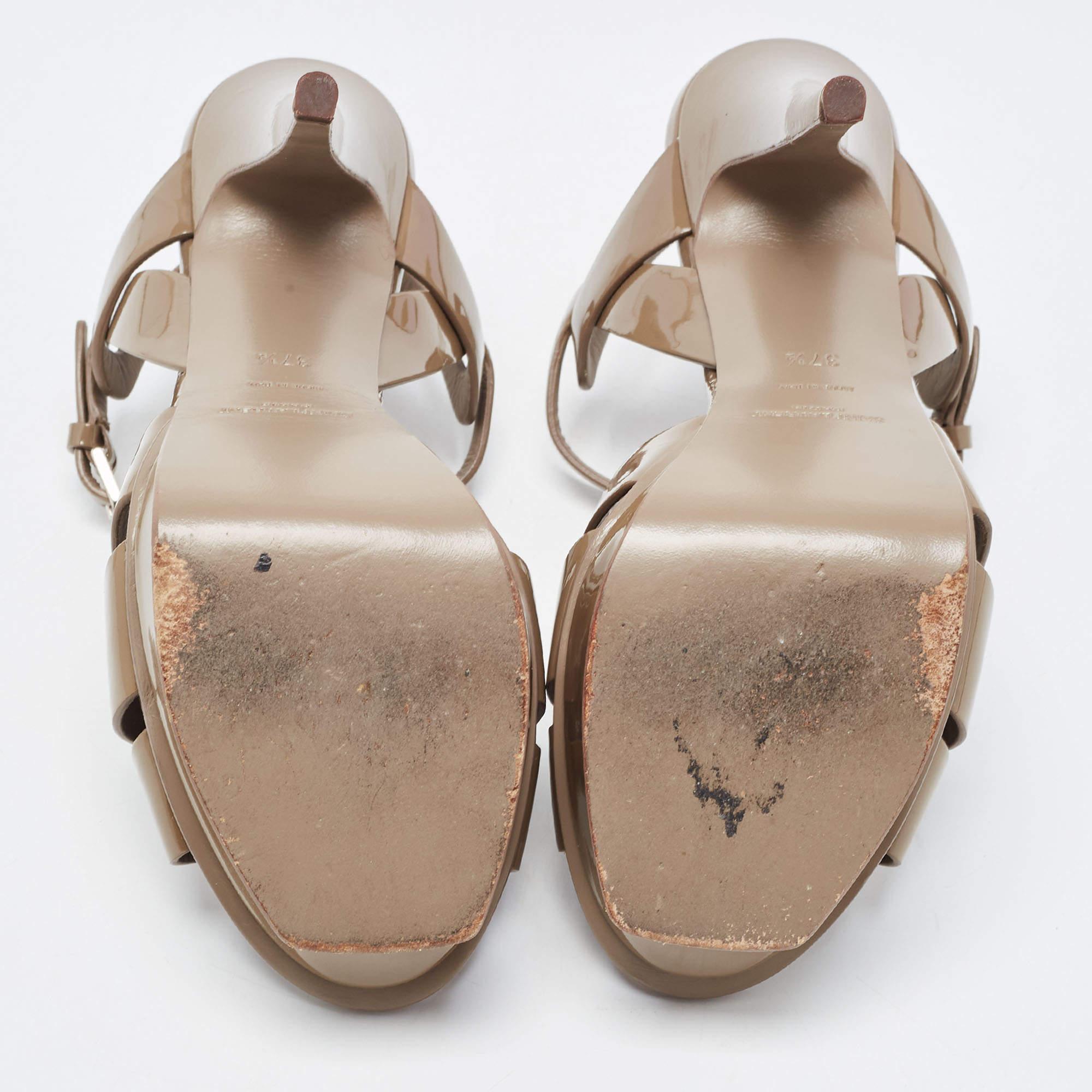Saint Laurent Brown Patent Leather Tribute Sandals Size 37.5 4