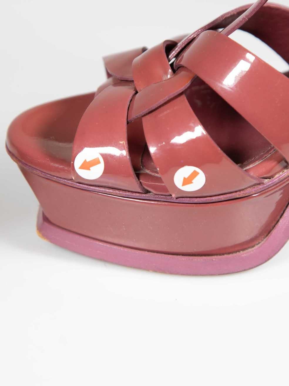 Saint Laurent Brown Patent Tribute Platform Sandals Size IT 37 For Sale 2