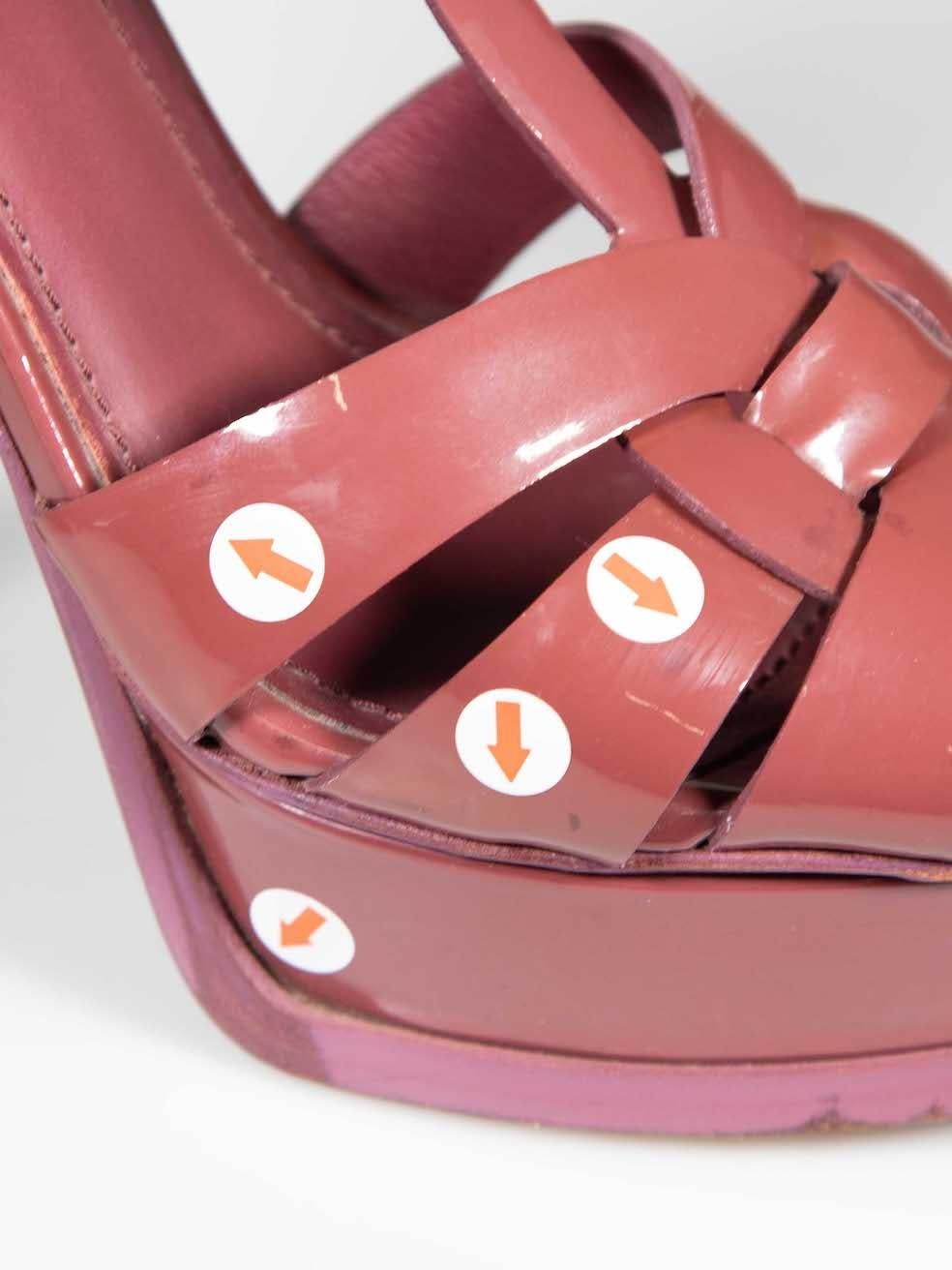 Saint Laurent Brown Patent Tribute Platform Sandals Size IT 37 For Sale 3