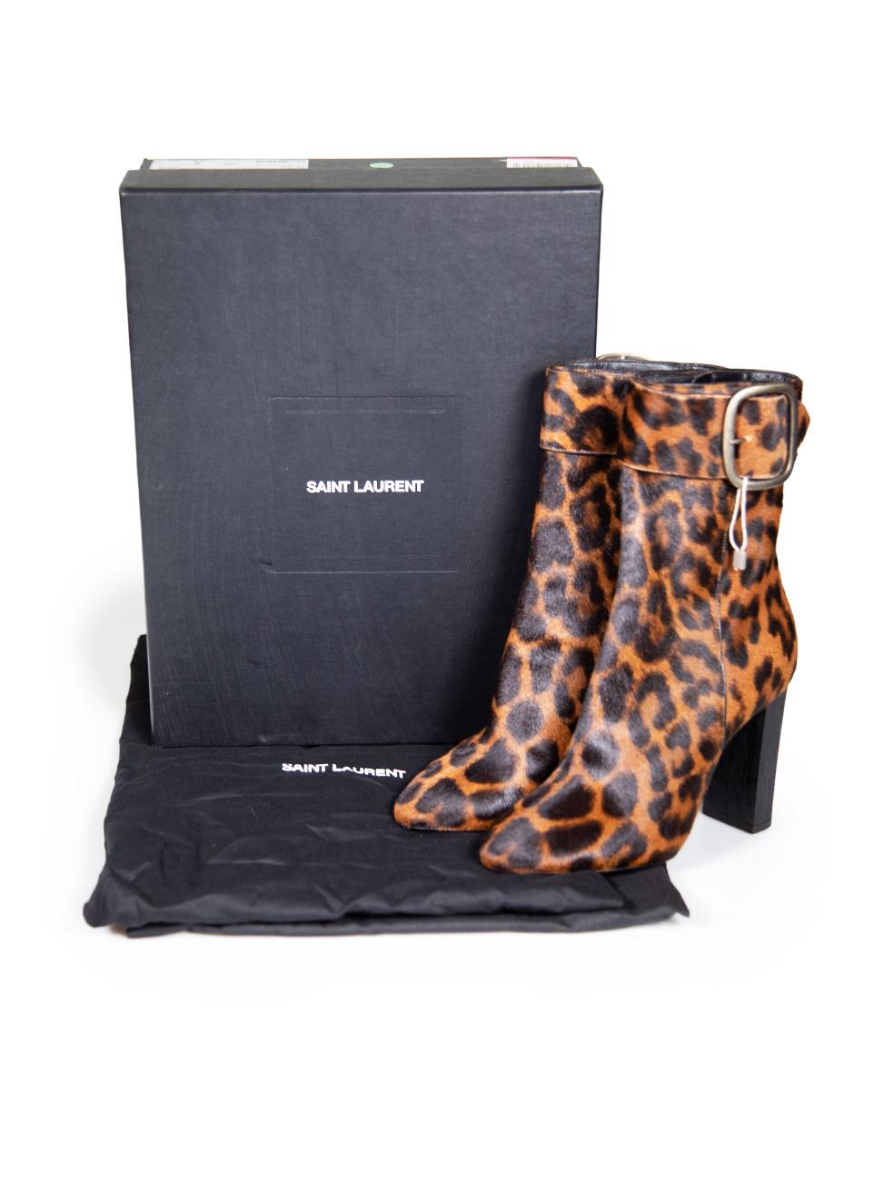 Saint Laurent Brown Pony Hair Leopard Joplin Stiefel Größe IT 38 im Angebot 1