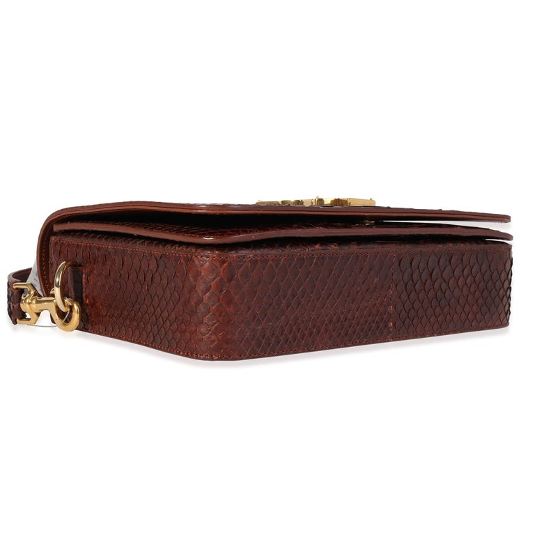 Saint Laurent Brown Python Monogram Université Flap Bag For Sale at 1stDibs