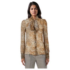 Saint Laurent Braun Seide Leopard Halskrawatte Bluse Größe M