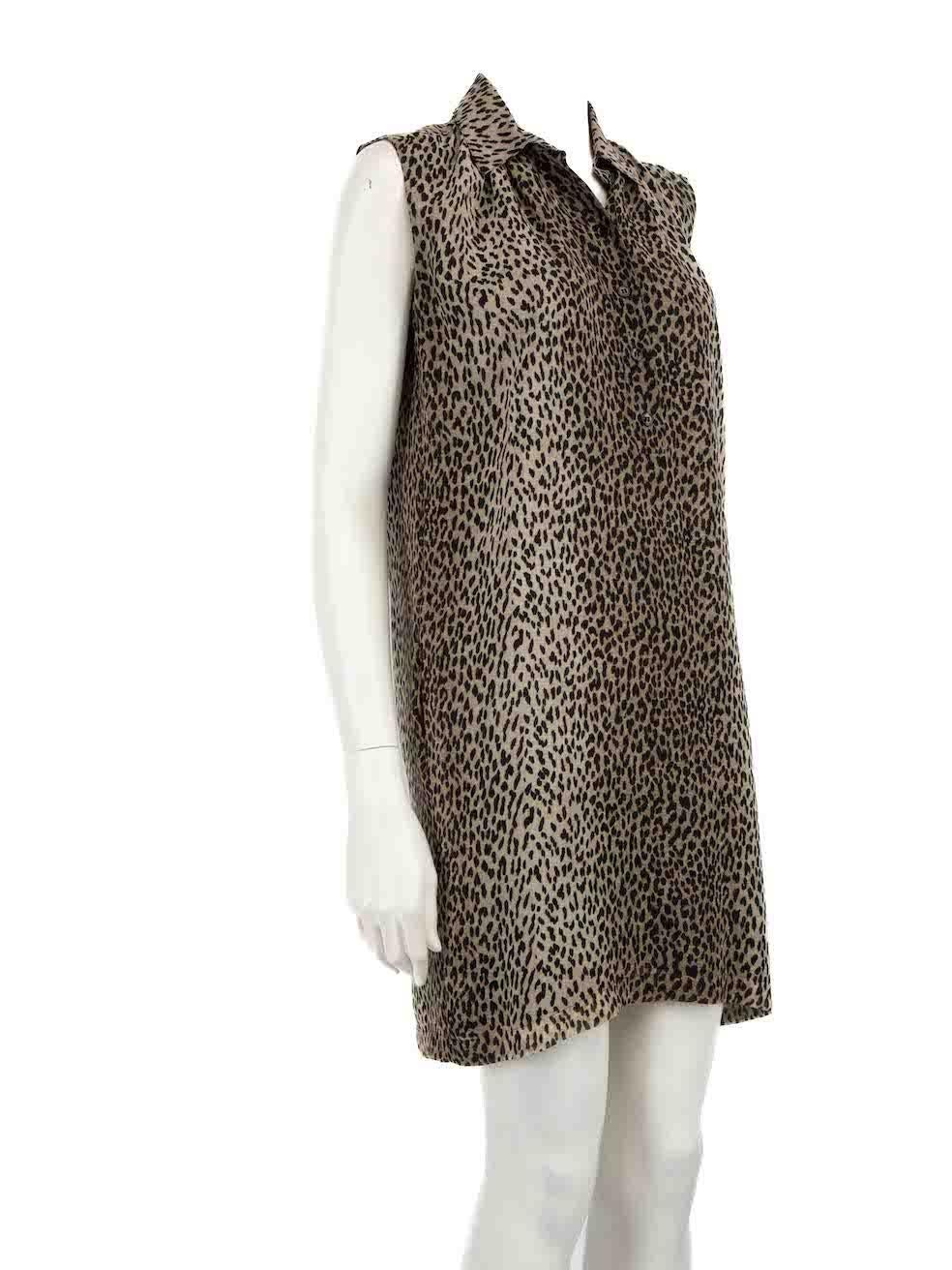 CONDITION is Very good. Hardly any visible wear to dress is evident on this used Saint Laurent designer resale item.
 
 Details
 Brown
 Silk
 Dress
 Leopard print
 Sleeveless
 Knee length
 Button up fastening
 
 
 Made in Italy
 
 Composition
 100%