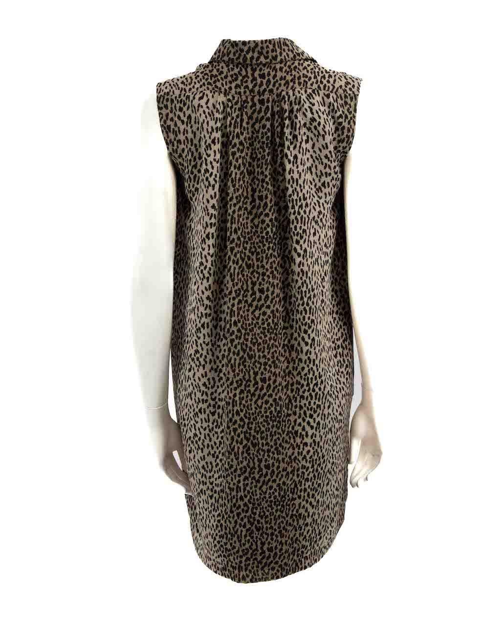 Saint Laurent Brown Silk Leopard Sleeveless Dress Size XS In Good Condition For Sale In London, GB