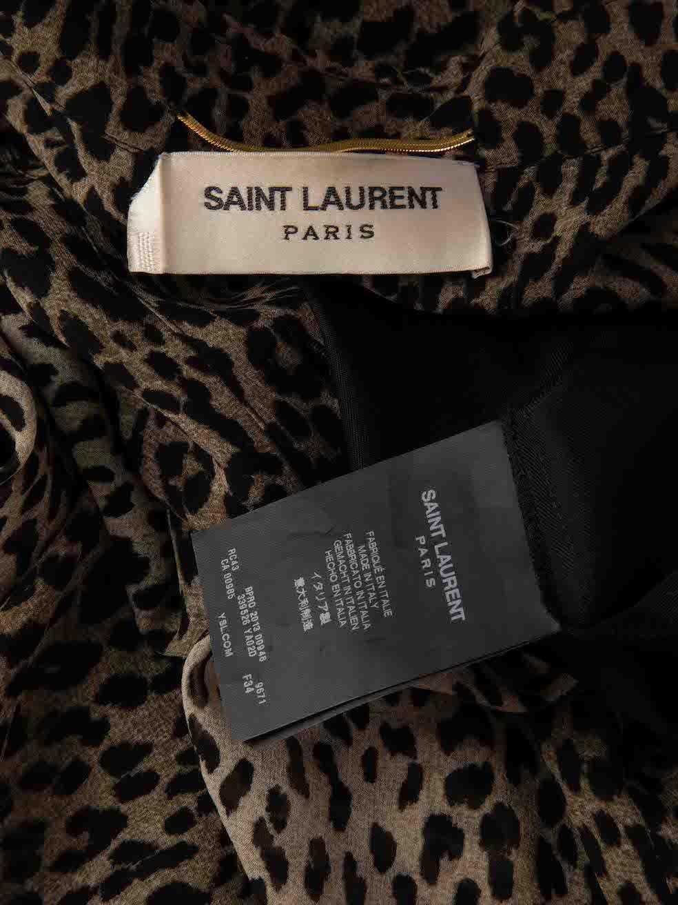 Saint Laurent Brown Silk Leopard Sleeveless Dress Size XS For Sale 1