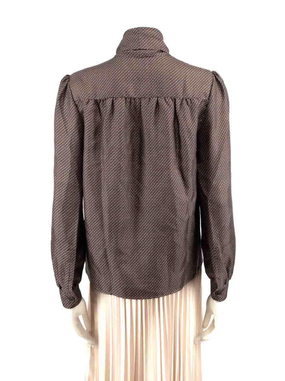 Saint Laurent Brown Silk Scale Lavalliere Blouse Size S In Good Condition For Sale In London, GB