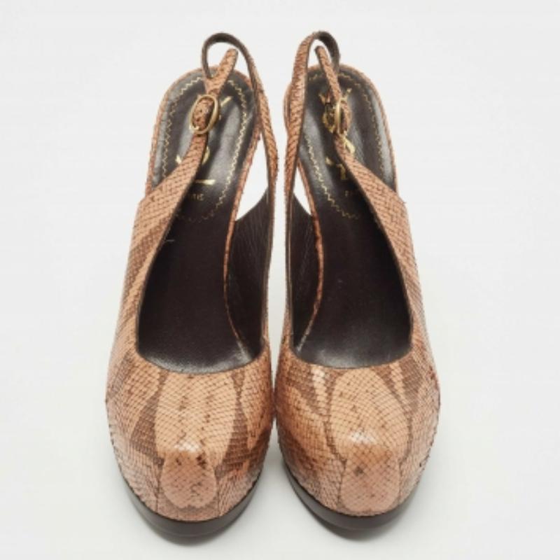 Saint Laurent Pumps Tribtoo in pelle di serpente marrone taglia 35 In condizioni buone in vendita a Dubai, Al Qouz 2