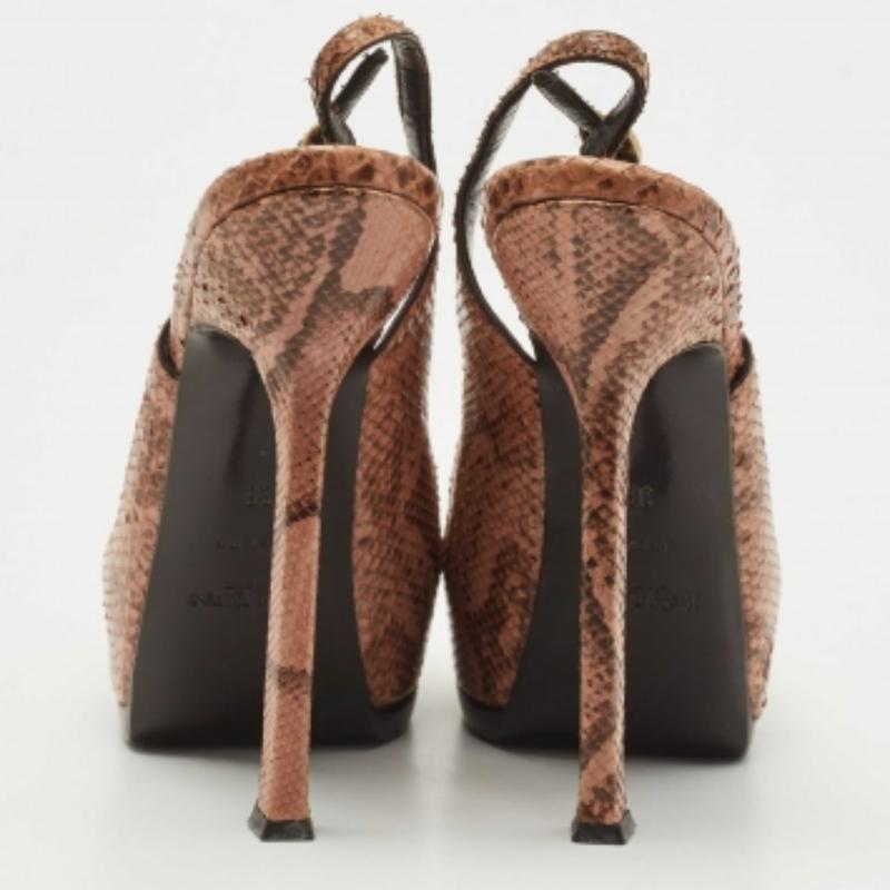 Donna Saint Laurent Pumps Tribtoo in pelle di serpente marrone taglia 35 in vendita