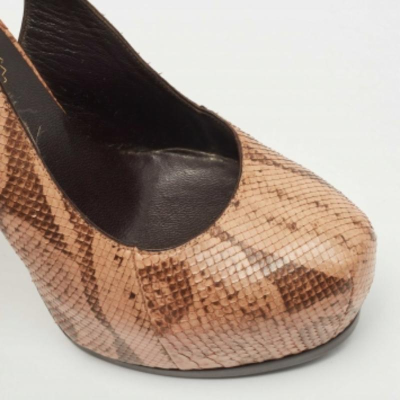Saint Laurent Pumps Tribtoo in pelle di serpente marrone taglia 35 in vendita 2