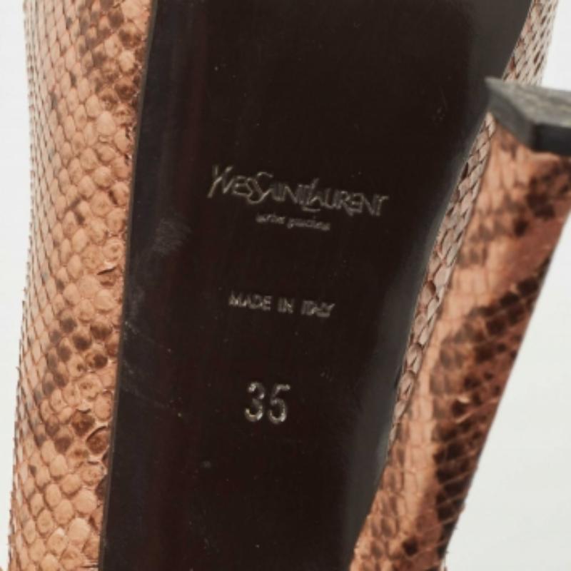 Saint Laurent Pumps Tribtoo in pelle di serpente marrone taglia 35 in vendita 3