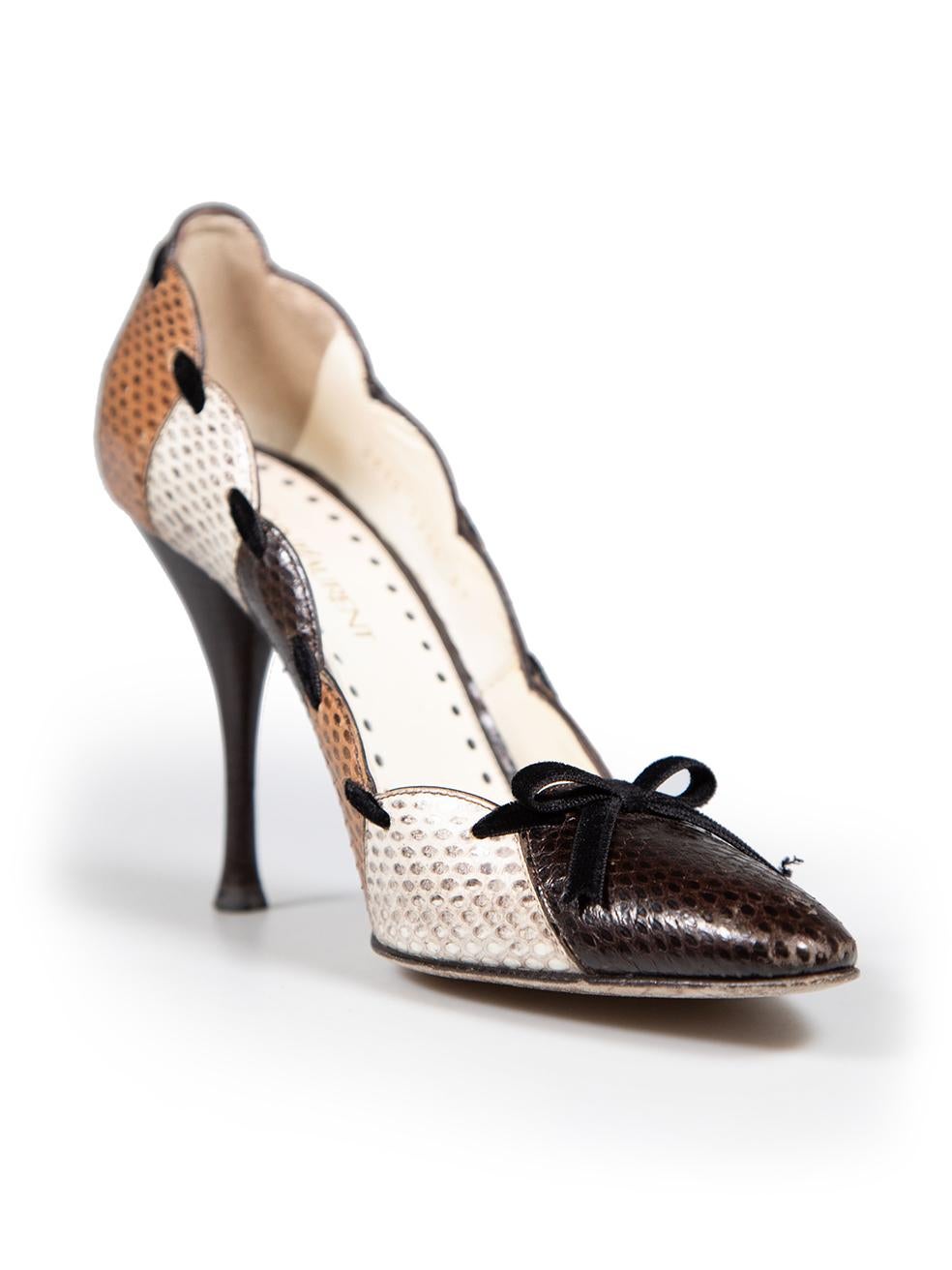 CONDITION is Good. Minor wear to pumps is evident. Light signs of abrasions to the tip and front left side of left shoe as well as the rear and heel tips of both shoes. Minor discolouration to the insoles of both shoes on this used Saint Laurent
