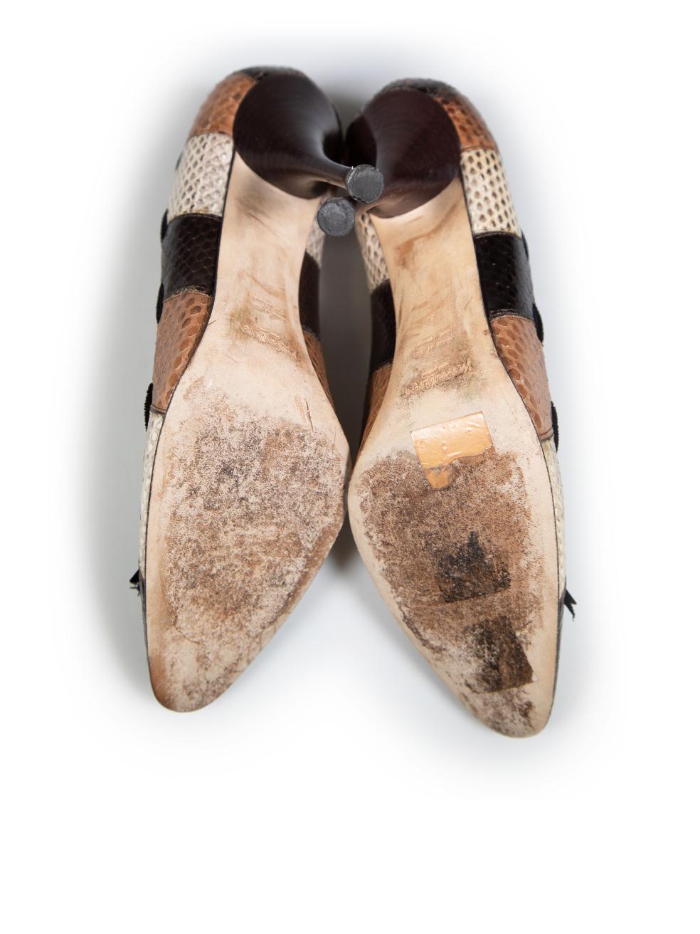 Saint Laurent Brown Snakeskin Panelled Pumps Size IT 37 In Good Condition In London, GB