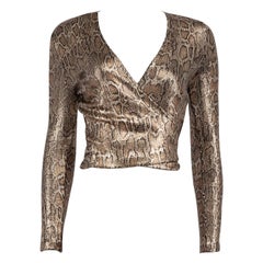 Saint Laurent Brown Snakeskin Sequin Wrap Top Size M