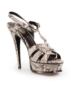 Saint Laurent Brown Snakeskin Tribute Sandals Size IT 40
